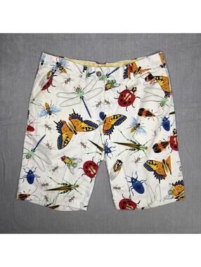 Loudmouth Shorts Mens 34 White Golf Hippie Insect Butterfly Beetle Bug Lady